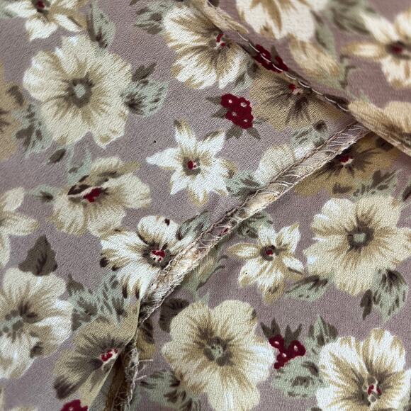 Vintage Try 1 Floral Ruffle Peasant Blouse Pearl Button Beige Brown USA Size M - Picture 6 of 11